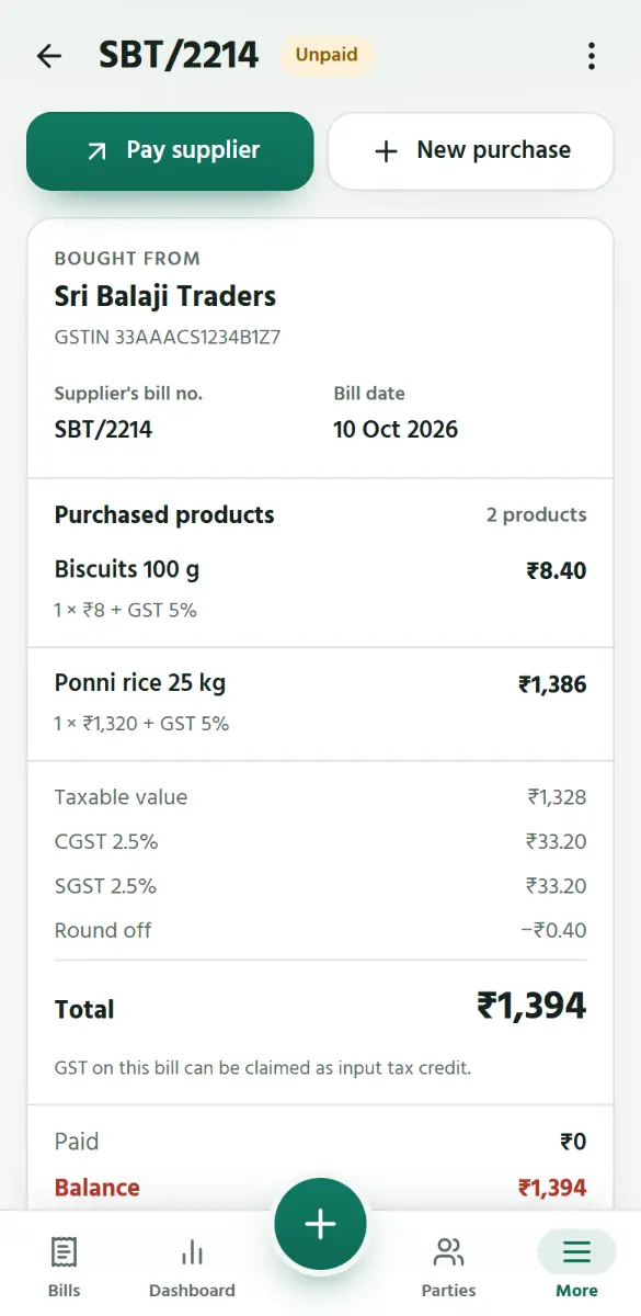 Purchases, and what you owe suppliers
