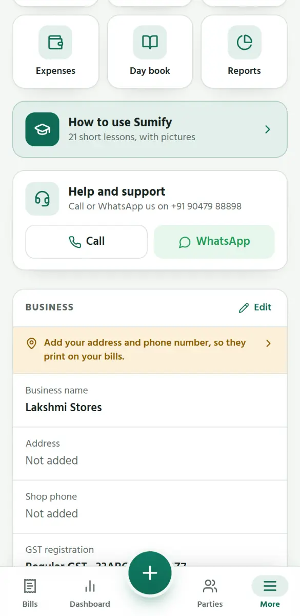 Open More, and tap Edit beside your business.