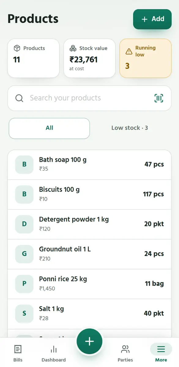 Running low: tap it to see only those.